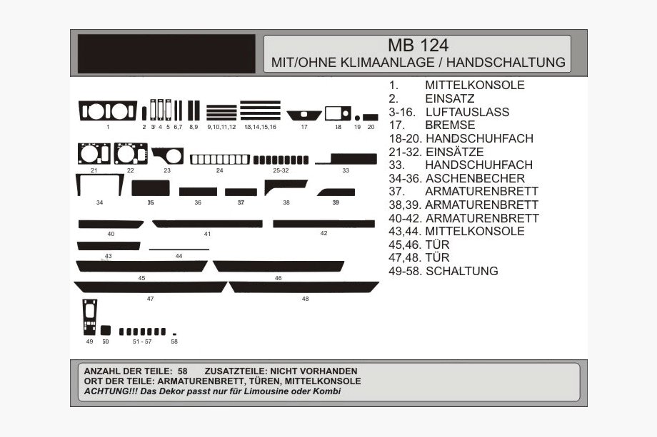 Mercedes E-class W124 1984–1997 Dashboard sierlijsten (Hartman) Donker houtfineer Image