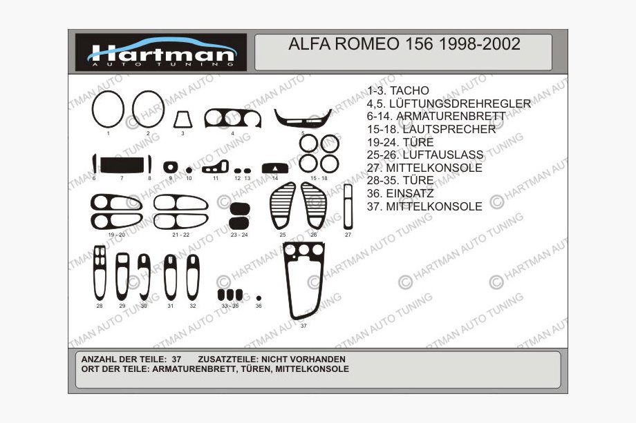 Alfa Romeo 156 1997–2007 Dashboard sierlijsten (Hartman) Carbonlook Image