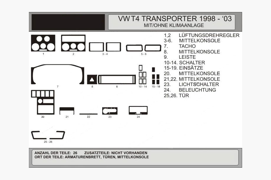 Volkswagen T4 Caravelle/Multivan 1990–2003 Actie!!! Houtlook dashboardlijsten, Hartman Image