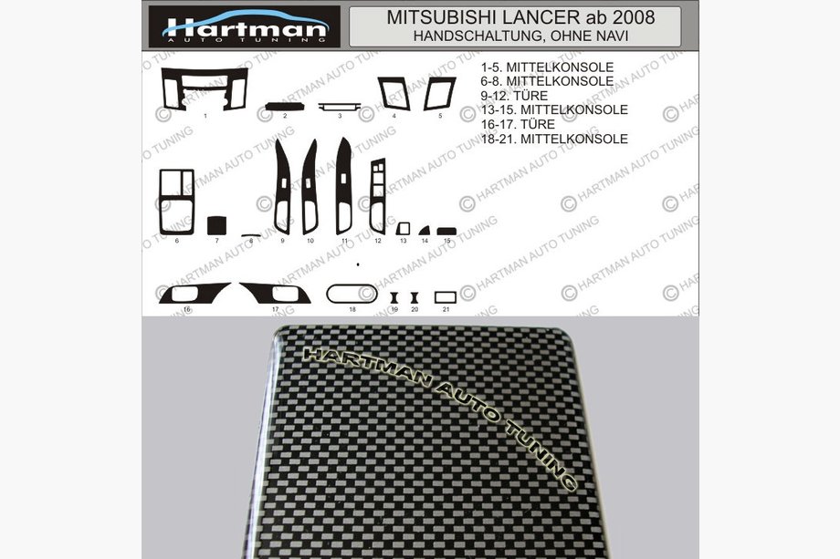 Mitsubishi Lancer X 2008– ACTIE! Dashboardpanelen carbon look Image