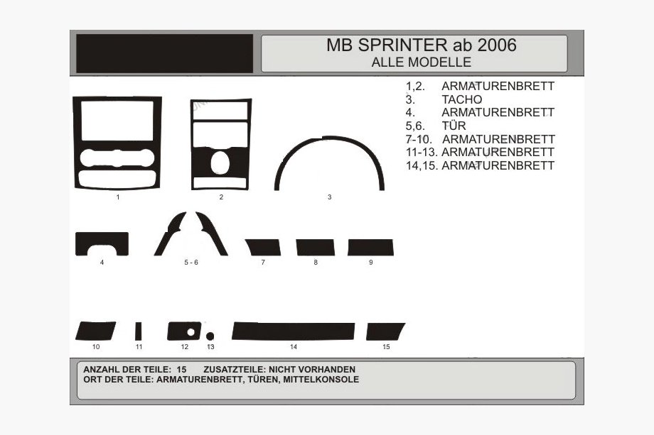 Mercedes Sprinter W906 2006–2018 Dashboardpaneel afwerkingsset (15-delig, VIP-Hartman) Carbon Plus Image
