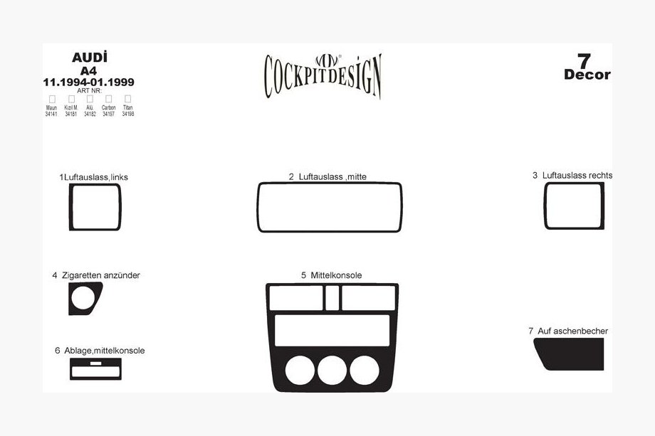 Audi A4 B5 1994–2001 Dashboard afdeklijsten interieur tuning 1994-1999 (Merich) Foto 2