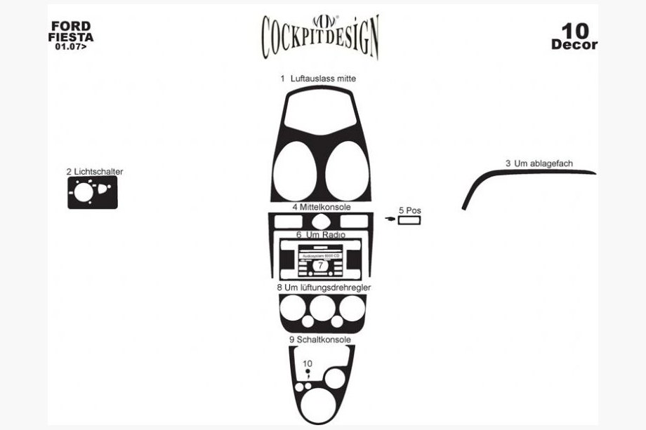 Ford Fiesta 2002–2008 Interieur sierlijsten (2005-2008) Houtlook Foto 3