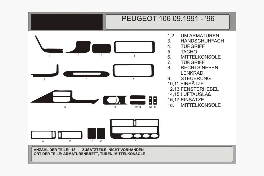 Peugeot 106 1991–2003 Dashboard sierlijsten (Hartman) Aluminium Image