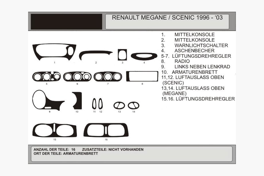 Renault Megane I 1996–2004 Dashboardpanelen 1996-2003 (Hartman, Polen) Image