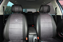 Skoda Octavia II A5 2006–2010 Autostoelhoezen eco-leer+stof+Alcantara Antara A001 (complete set, volledig interieur) foto 6