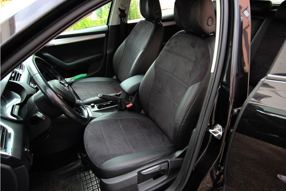Skoda Octavia III A7 2013–2019 Autostoelhoezen eco-leer+stof+Alcantara Antara A001 (complete set, volledig interieur) Foto 16