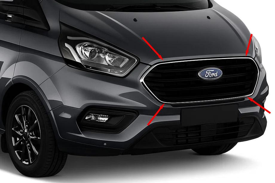 Ford Custom 2013–2022 Grilleomlijsting 2018+ (4-delig, RVS) Image