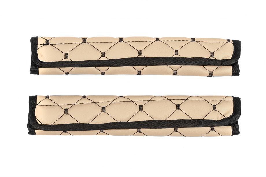 ECO veiligheidsgordel pads (2 stuks, beige met zwart stiksel) Foto 4
