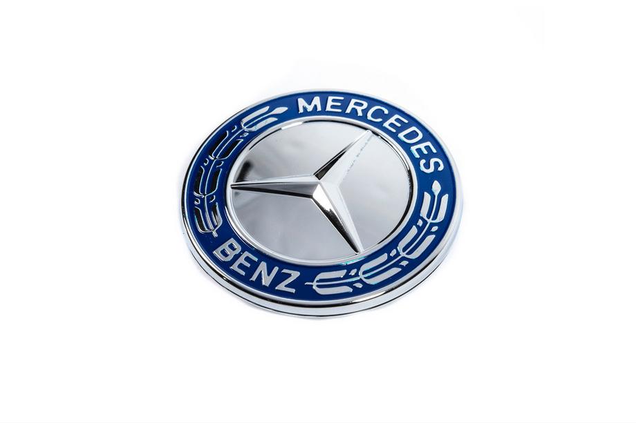 Mercedes-Benz Afdekdop ter vervanging van embleem op motorkap Mercedes (blauw en chroom, 57 mm) Foto 1