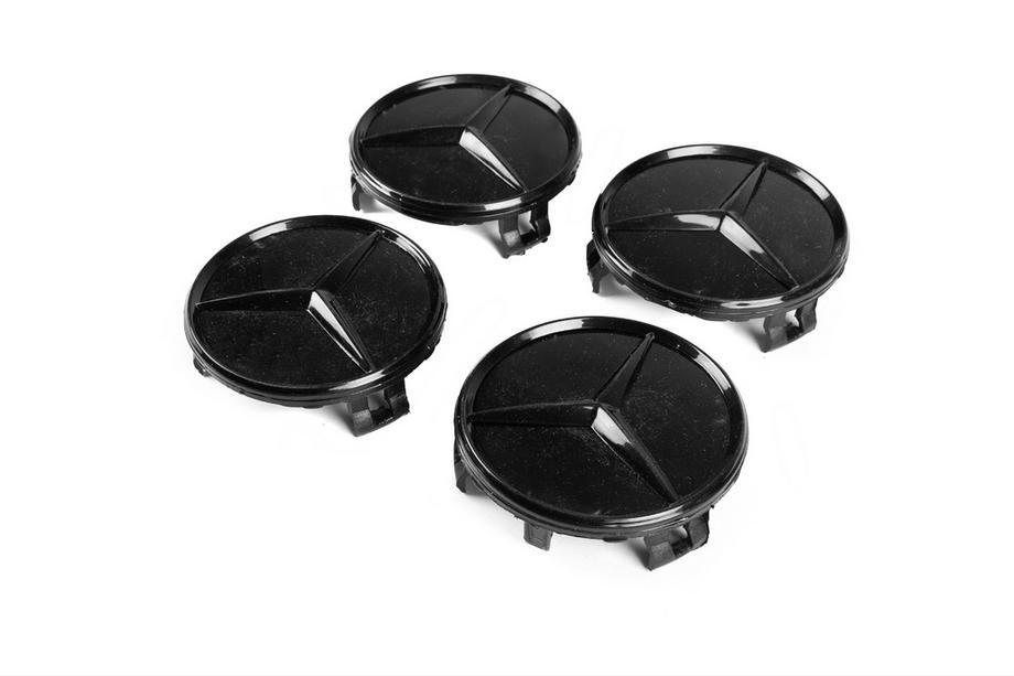Mercedes-Benz Naafdoppen 71/74 mm zonder ring (4 stuks, hoogglans zwart) Foto 1