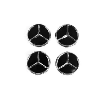 Velgnaafdoppen 71/74 mm zonder ring (set van 4, zwart met chromen logo) foto 2