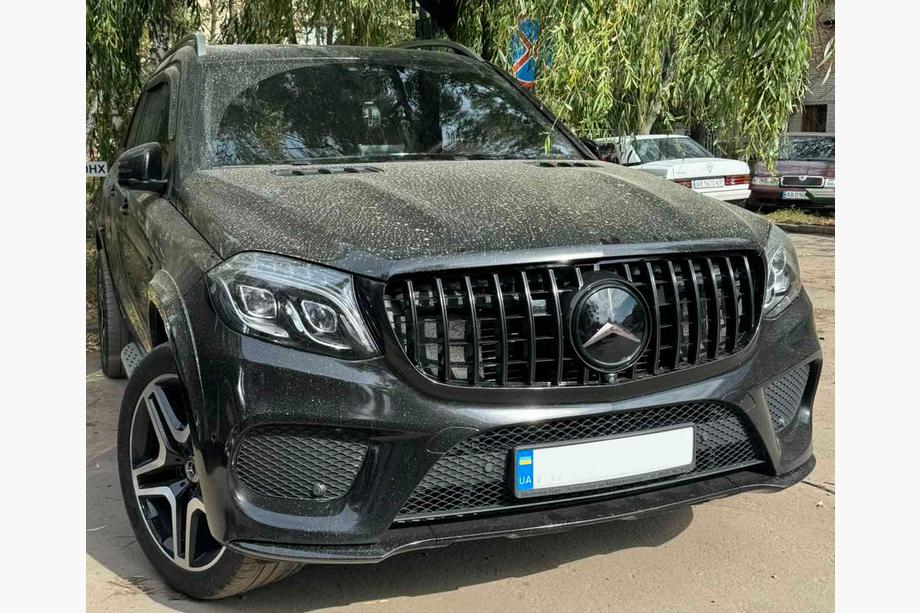 Mercedes GL/GLS-klasse X166 2012–2019 Voorembleem achter glas, zwarte rand A0008880111 (voor GLS) Image