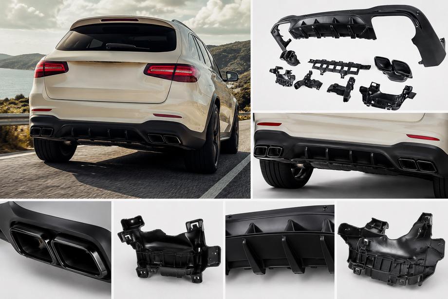 Mercedes GLC X253 2015–2022 Achterdiffuser met uitlaatsierstukken, Black (AMG63 design) Image