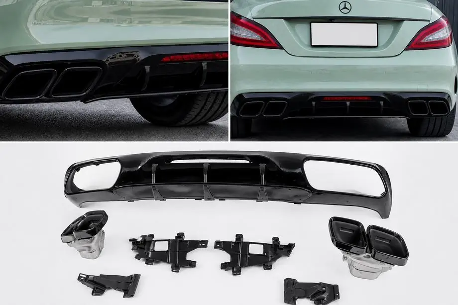Mercedes CLS C218 2011–2018 Achterdiffuser met uitlaatsierstukken Black (2015-2018, GT63 Design) Foto 1