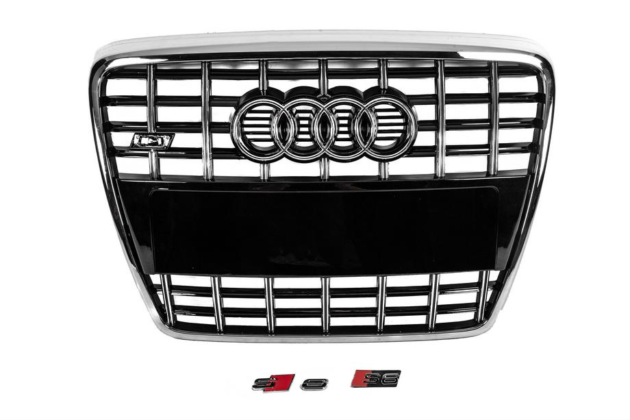 Audi A6 C6 2004–2011 S-style voorgrille (zwart met chroom) Foto 3