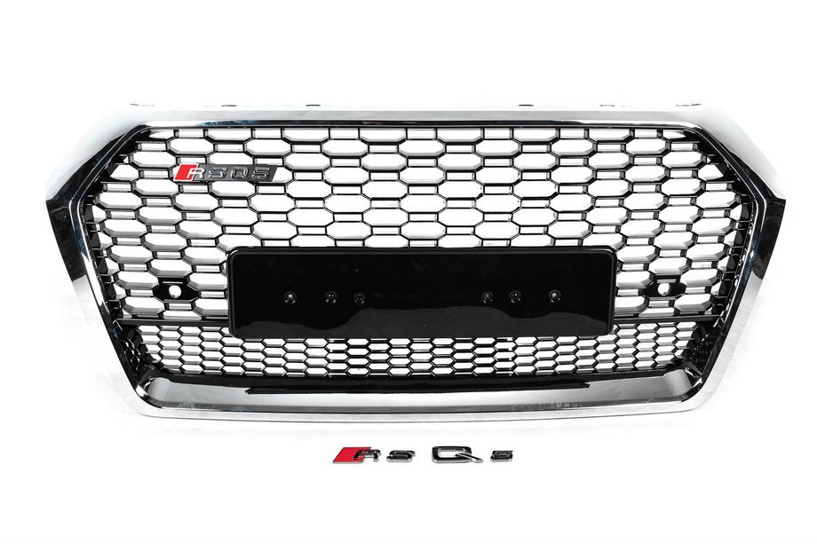 Audi Q5 2017–2025 RSQ-Style voorgrille zonder logo (2017-2020, zwart met chroom) Foto 1