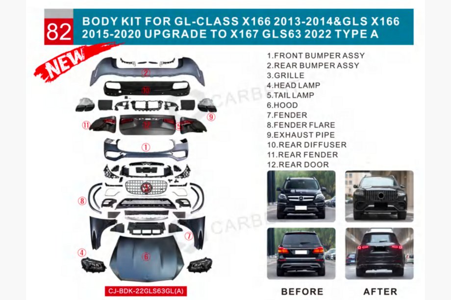 Mercedes GL/GLS-klasse X166 2012–2019 Facelift ombouwset van X166 naar GLS63 X167 (Type-A) Image