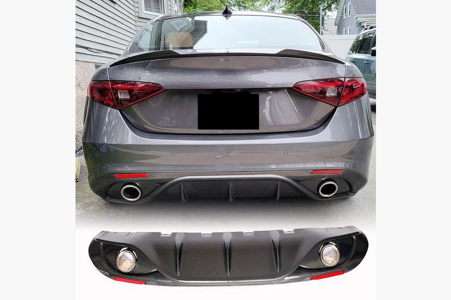 Alfa Romeo Giulia 2016–2022 Achterbumperdiffuser met uitlaatsierstukken V2 (voor Base, Carbon) Image