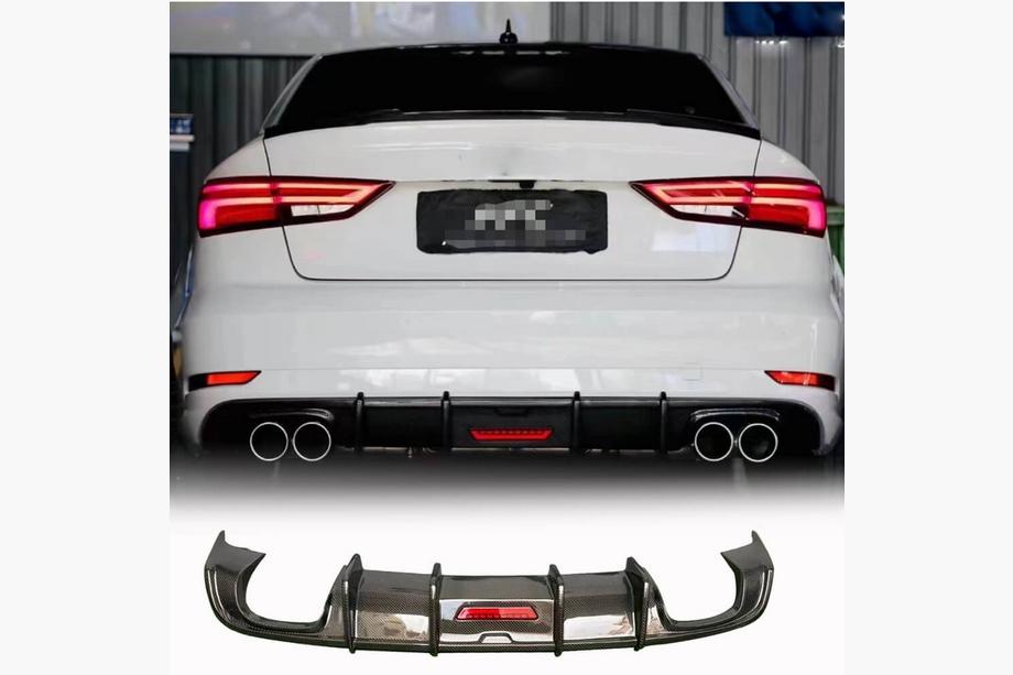 Audi A3 2012–2020 Achterbumperdiffuser met LED-remlicht (voor Base Sedan 2017-2020, carbon) Image