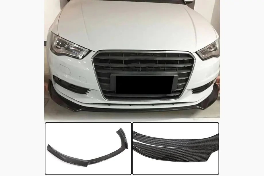 Audi A3 2012–2020 Frontbumper lip spoiler Lip V1 (voor Base 2012-2016 Sedan, carbon) Image