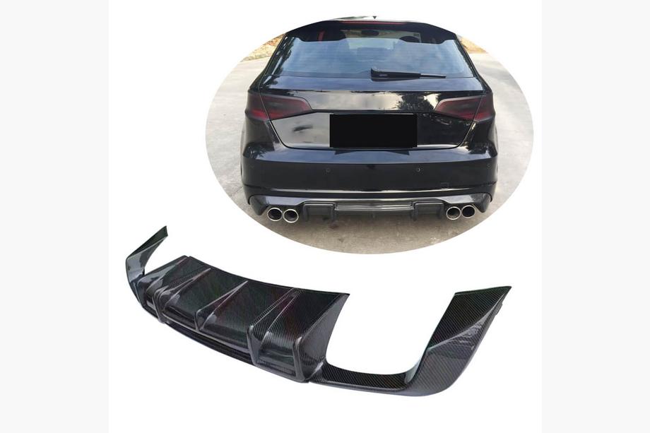 Audi A3 2012–2020 Achterbumper diffuser V1 (voor S-Line HB 2012-2016, Carbon) Image