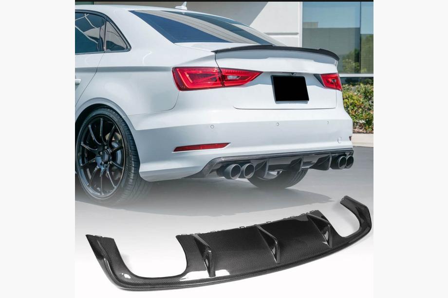 Audi A3 2012–2020 Achterbumper diffuser V2 (voor S-Line Sedan 2012-2016, carbon) Image