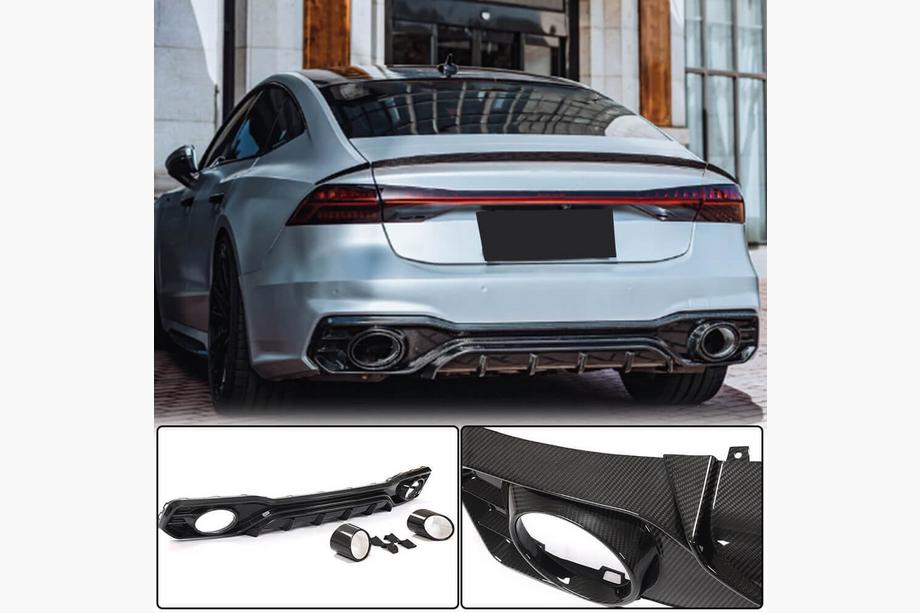 Audi A7 2018– Achterbumper diffuser met uitlaatsierstukken (voor S-Line 2018-2022, dry carbon) Image