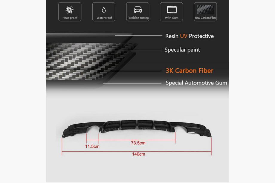 BMW 3 Serie F30/F31 2012–2019 Achterbumperdiffuser V1 (voor F30 M-Sport, carbon) Foto 6