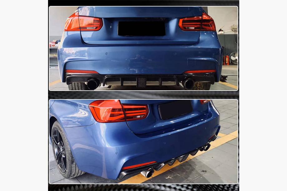 BMW 3 Serie F30/F31 2012–2019 Achterbumper diffuser V2 (voor F30 M-Sport, carbon) Foto 11