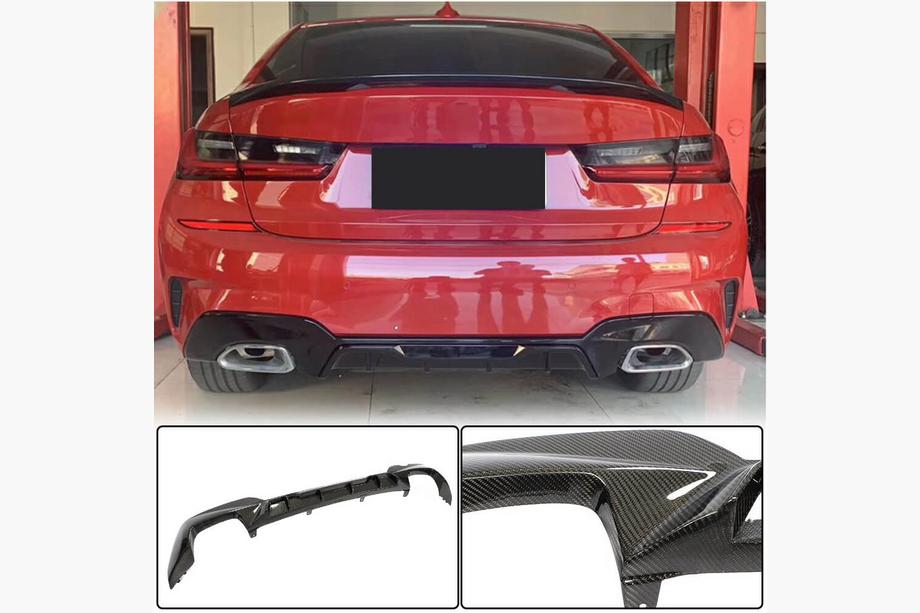 BMW 3 Serie G20/G21 2018– V4 achterbumper diffuser (voor M-Sport 2018-2022, carbon) Image
