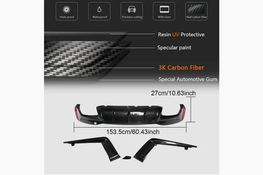 BMW 5 Serie G30/G31 2017–2023 Achterbumper diffuser V5 (voor M-Sport/M5 F90, carbon) Foto 3