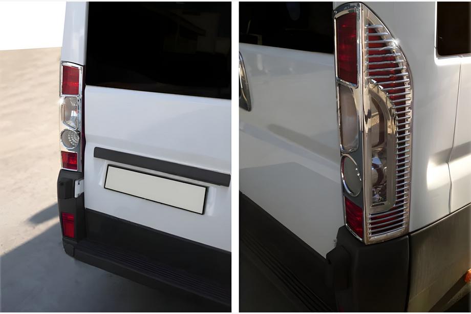 Peugeot Boxer 2006–2025 Achterlichtcovers met bocht (2 stuks, kunststof) Image