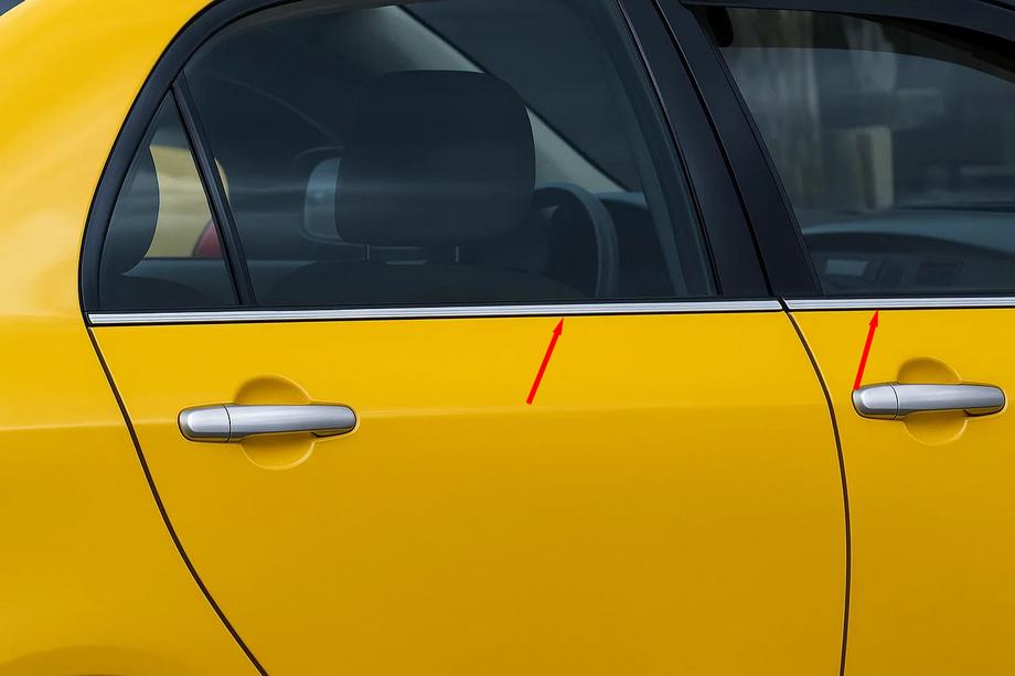 Toyota Corolla 2002–2007 Buitenste raamlijsten (set 4 stuks, RVS) Image