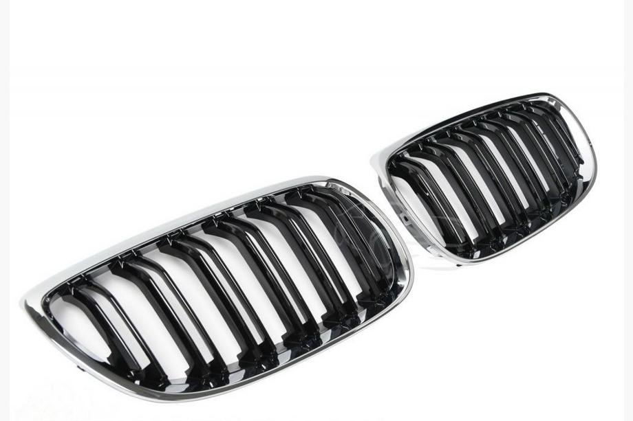 BMW 3-serie E92/E93 2006–2013 M-Look niergrille (voor 2005-2009, hoogglans zwart met chroomrand) Foto 2