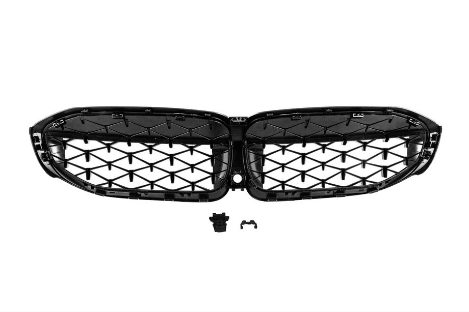 BMW 3 Serie G20/G21 2018– Niergrilles Diamond Black (2018-2022, zwarte omlijsting) Met camerabevestiging Foto 6