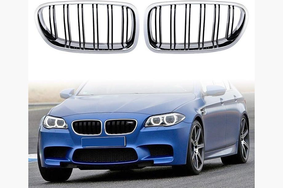 BMW 5 Serie F10/F11 2010–2016 M-Look nierroosters (hoogglans zwart met chroomrand) Foto 2