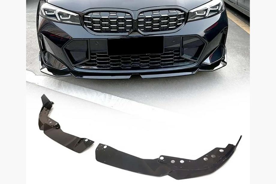 BMW 3 Serie G20/G21 2018– Voorbumper lip spoiler DPT V-2 (voor 2022+, M Technic, hoogglans zwart) Foto 1