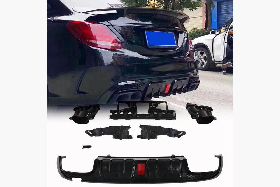 Mercedes C-klasse W205 2014–2021 Achterbumper diffuser met uitlaatsierstukken (voor SD C43 AMG 2015-2021, carbon) Image