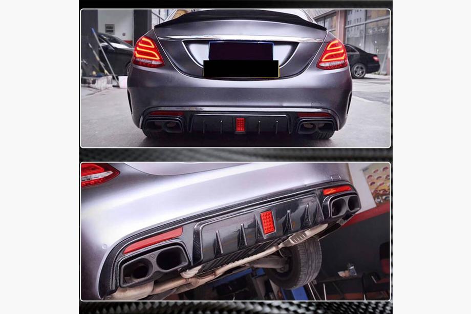 Mercedes C-klasse W205 2014–2021 Achterbumper diffuser V2 (voor SD C43/C63 AMG 2015-2019, carbon) Image