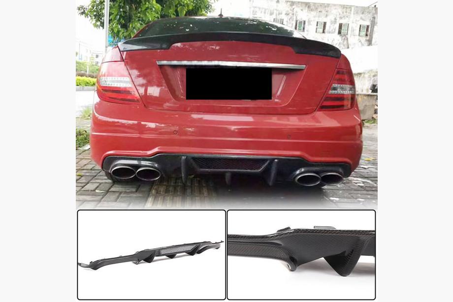 Mercedes C-klasse W204 2007–2015 Achterbumper diffuser V4 (voor AMG SD/Coupe 2012-2014, carbon) Foto 1