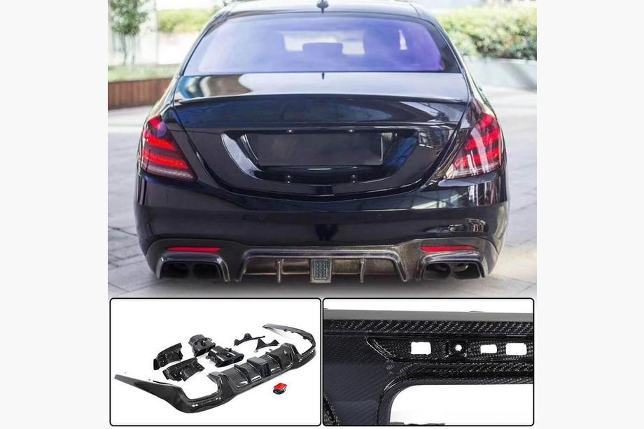 Mercedes S-Class W222 2013–2022 Achterbumper diffuser met uitlaatsierstukken (voor S63/S65 AMG 2018-2021, carbon) Foto 1