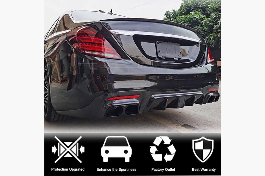 Mercedes S-Class W222 2013–2022 Achterbumper diffuser met uitlaatsierstukken (voor S63/S65 AMG 2018-2021, carbon) Foto 2