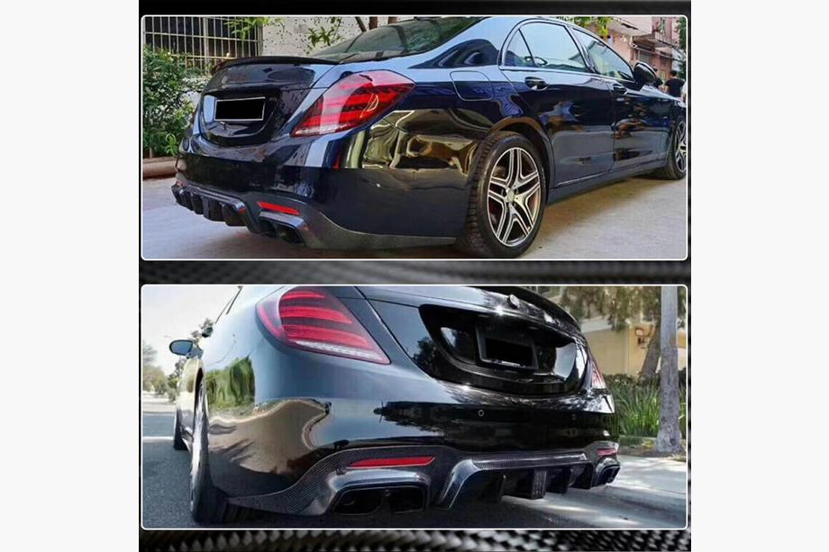 Mercedes S-Class W222 2013–2022 Achterbumper diffuser met uitlaatsierstukken (voor S63/S65 AMG 2018-2021, carbon) Foto 3