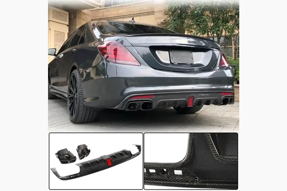 Mercedes S-Class W222 2013–2022 Achterbumperdiffuser met uitlaatsierstukken (voor S63 AMG 2014-2017, carbon) Foto 1