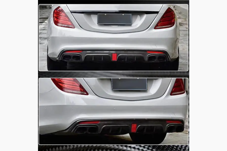Mercedes S-Class W222 2013–2022 Achterbumperdiffuser met uitlaatsierstukken (voor S63 AMG 2014-2017, carbon) Foto 4