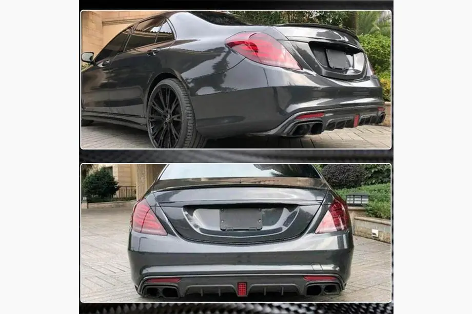 Mercedes S-Class W222 2013–2022 Achterbumperdiffuser met uitlaatsierstukken (voor S63 AMG 2014-2017, carbon) Foto 5