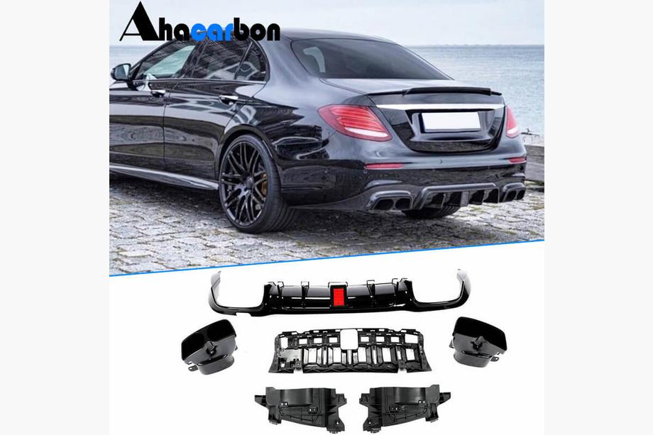 Mercedes E-class W213 2016–2023 Achterbumper diffuser met uitlaatsierstukken V1 (voor AMG/AMG-Line 2016-2019, carbon) Image