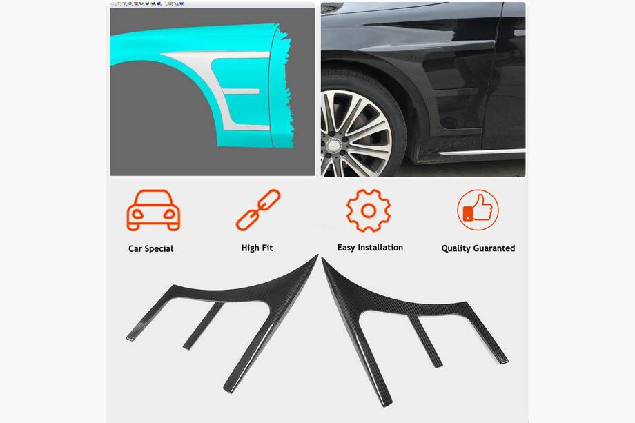 Mercedes E-class W213 2016–2023 Carbon spatbordcovers voor voorspatborden (AMG-Line/E43 AMG 2016-2019, Carbon) Foto 2