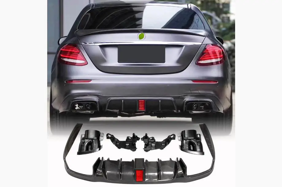 Mercedes E-class W213 2016–2023 Achterbumperdiffuser met uitlaatsierstukken V2 (voor AMG/AMG-Line 2016-2019, carbon) Image
